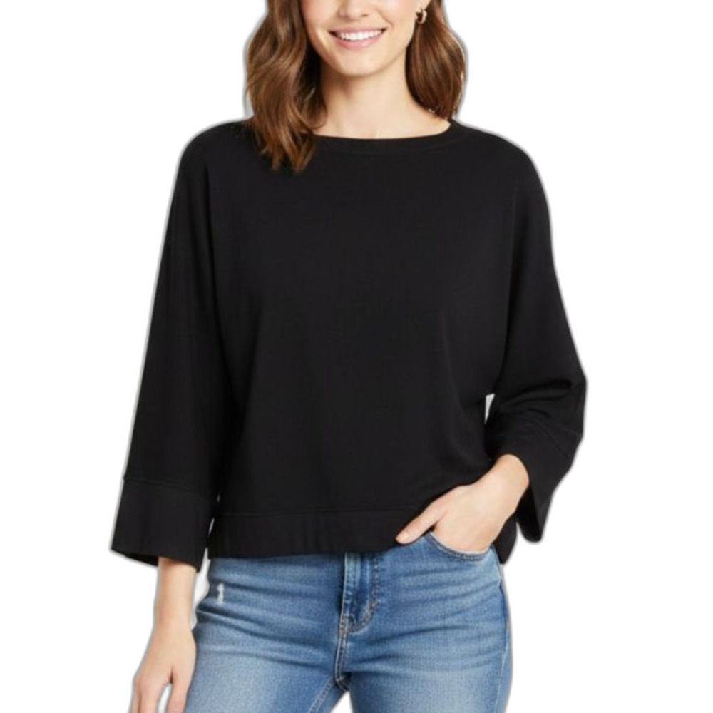 Feel The Piece Terre Jacobs Black Boxy Wide Sleeve Modern Sweater Top Size XS/S
